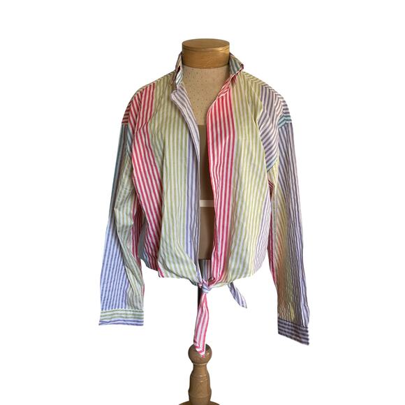 Rouge Collection Shirt Womens 1X Multicolor Striped Button Up Long Sleeve Top - Picture 1 of 7